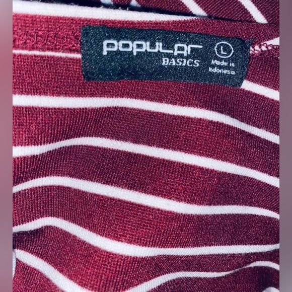 Large Burgundy Red and White Pinstripe Stretch Knit Dress - Picture 5 of 5